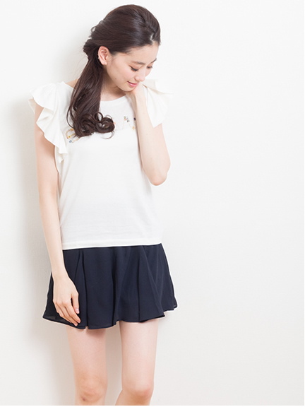 <サイズコンシェルジュ>フリルビジューTシャツ アースミュージック&エコロジー