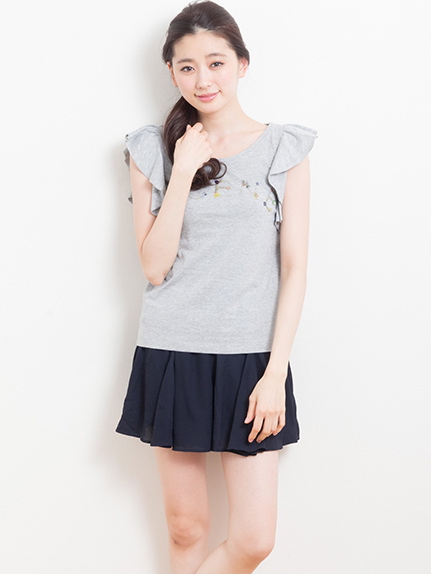 <サイズコンシェルジュ>フリルビジューTシャツ アースミュージック&エコロジー