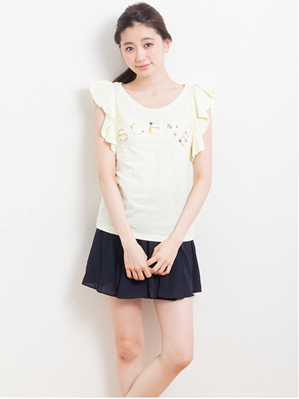 <サイズコンシェルジュ>フリルビジューTシャツ アースミュージック&エコロジー