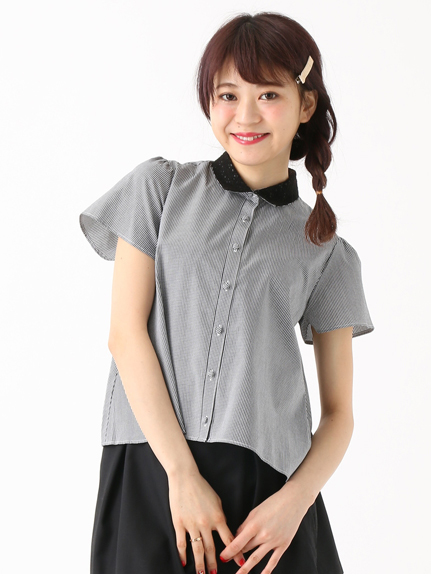 衿レースフレアスリーブブラウス