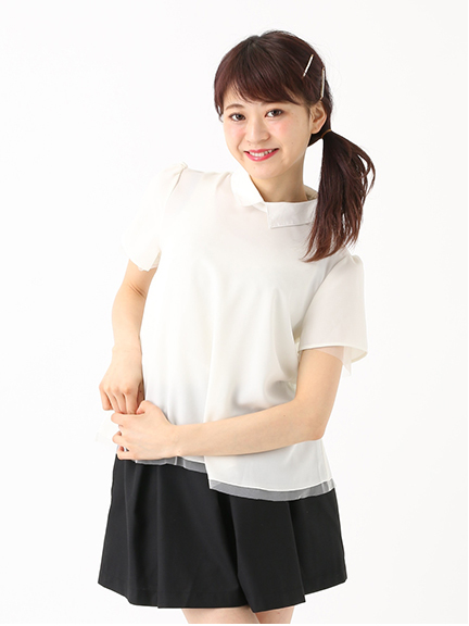 白襟Aラインフレアブラウス