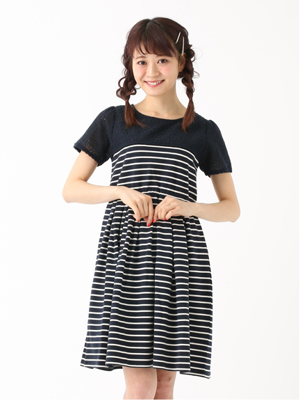 ラッセルレースボーダーワンピース