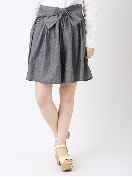 シャンブレーリボンキュロットパンツ