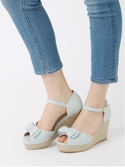 デニムリボンウェッジサンダル