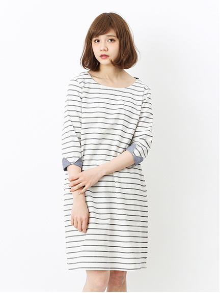 ナチュラルボーダーサックワンピース