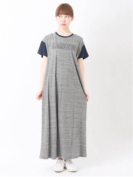 ロゴ刺繍マキシ丈ワンピース