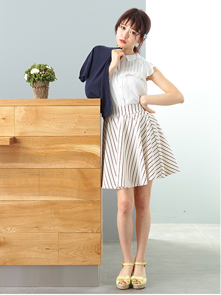 earth【すきな丈スカート】ストライプミニ丈フレアスカート