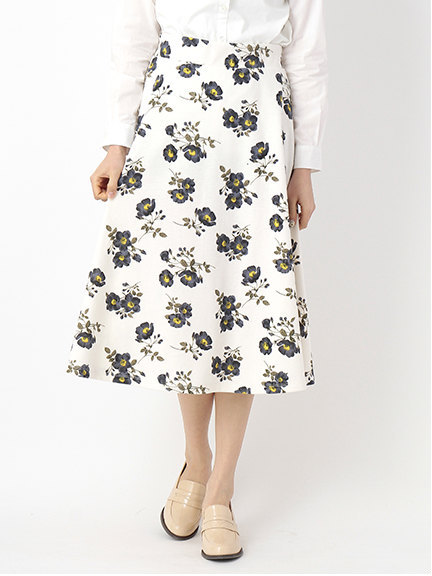 【すきな丈スカート】花柄ミモレフレアスカート