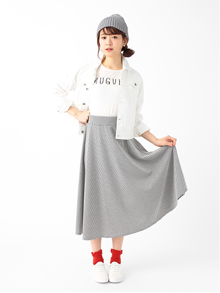 earth【すきな丈スカート】ギンガムロングフレアスカート
