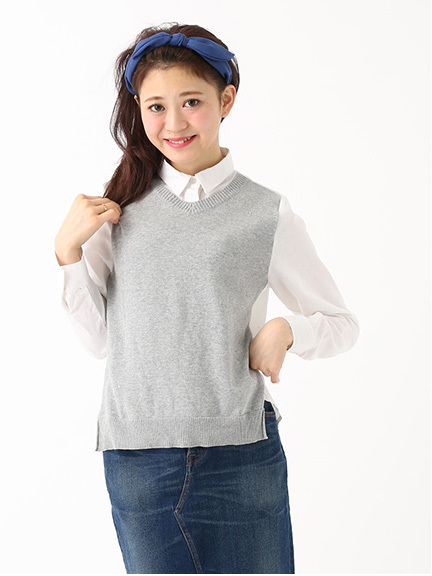 ニットベスト風シャツプルオーバー