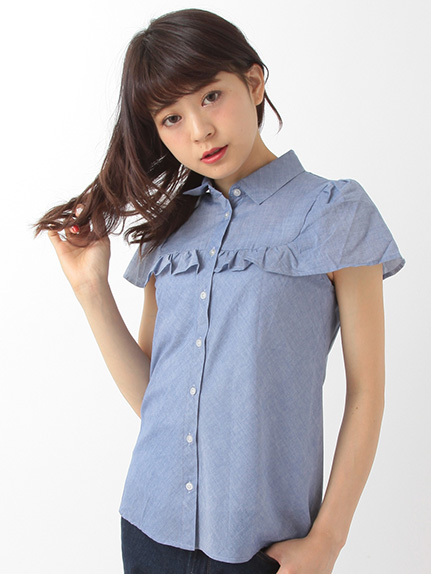 フリルギャザーシャツブラウス