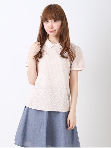 ＜WEB限定大きな・小さなサイズ＞レース刺繍半袖ブラウス