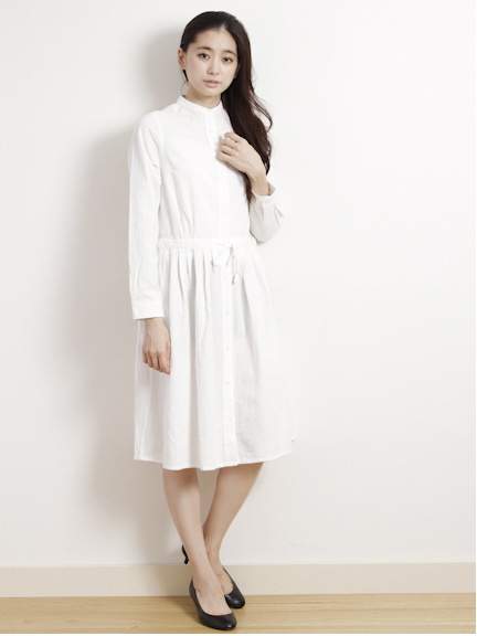 <サイズコンシェルジュ>スタンドカラーシャツワンピース