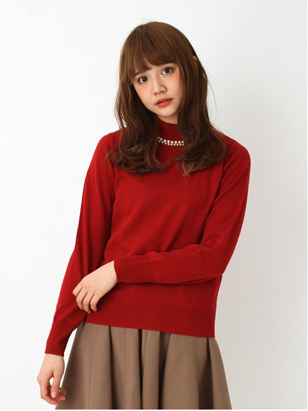 パールハイネックニットプルオーバー