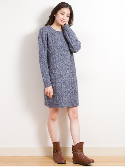 <WEB限定 大きい・小さいサイズ>ラグランミックスカラーニットワンピース