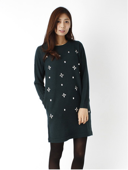 【宮崎あおい着用】フロントビジューニットワンピース