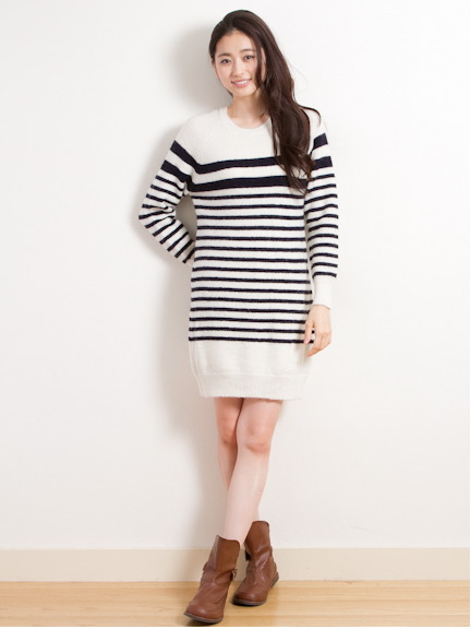 <サイズコンシェルジュ>ボーダーニットワンピース