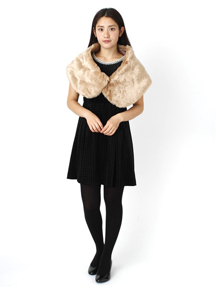 <サイズコンシェルジュ>ファーショール+ベロアワンピースSET