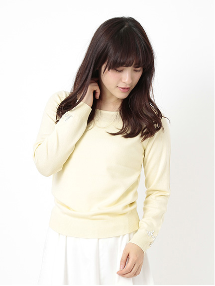 <WEB限定大きな・小さなサイズ>袖口ビジューニットプルオーバー