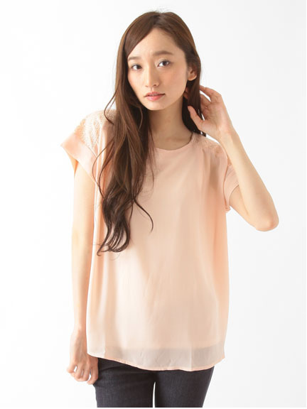 【Special Price】<WEB限定大きな・小さなサイズ>ショルダーレース付シフォンプルオーバー