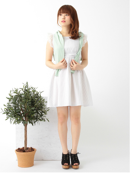 earth【LARME015掲載】ウエストリボンデザインストライプワンピース
