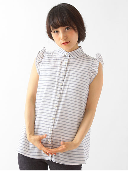 【Special Price】袖フリルボーダーブラウス
