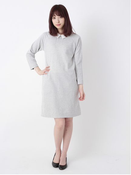 衿付ストライプC&Sワンピース