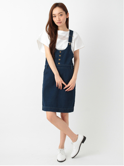 フロントボタンデニムサロペット