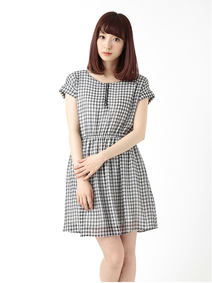・シフォンギンガムチェックフィット&フレアワンピース