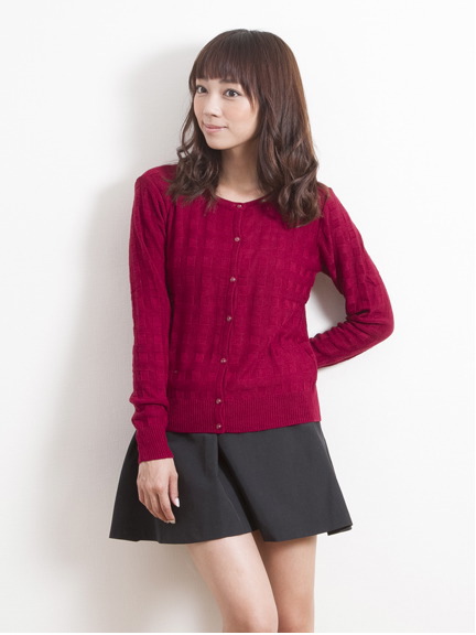 編柄長袖カーディガン