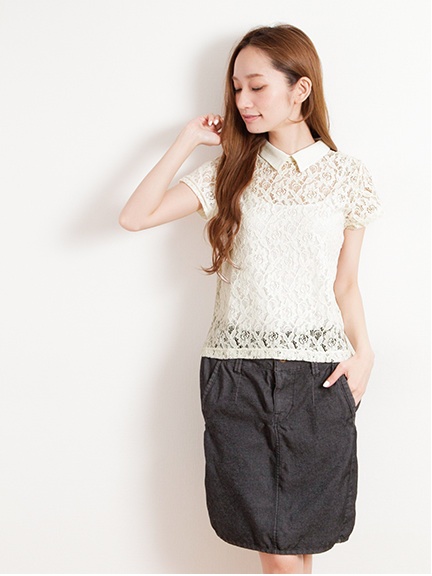 レース半袖衿付シャツ