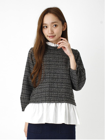フリルシャツシャギーチェックプルオーバー