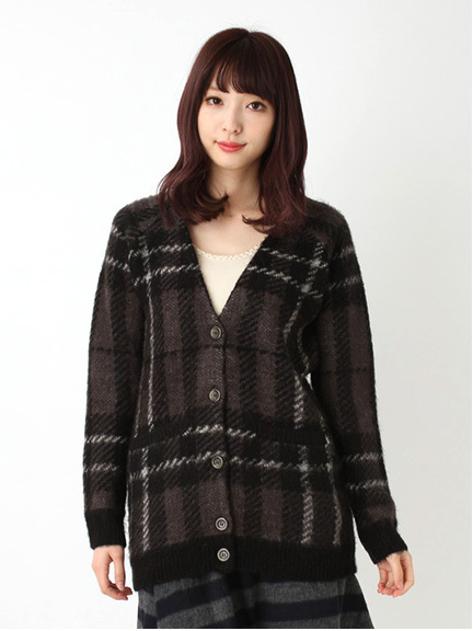 大柄タータンチェックカーディガン