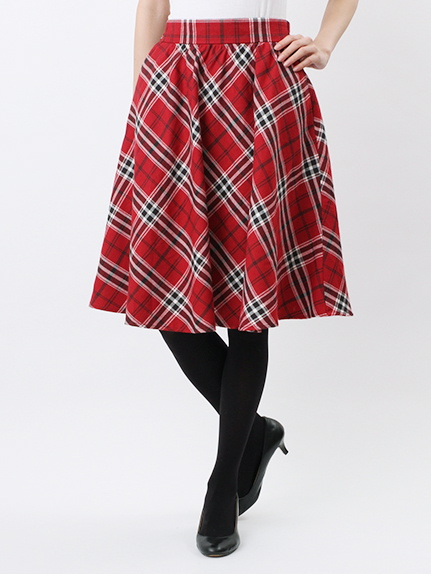 タータンチェックミモレ丈スカート