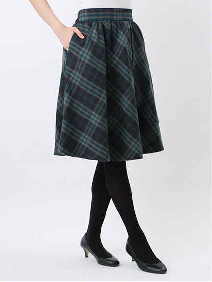 タータンチェックミモレ丈スカート