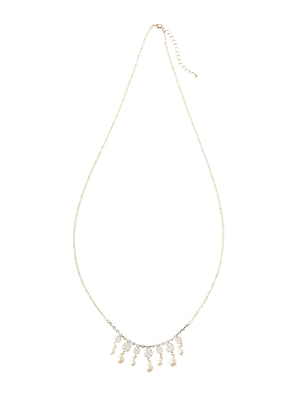 ガラス&パールロングネックレス