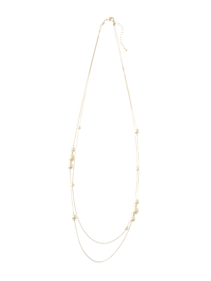 パールチェーンミックスロングネックレス