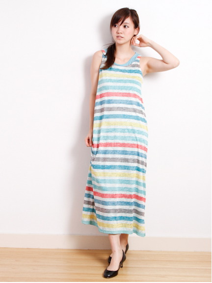 カラフルボーダータンクマキシワンピースセット