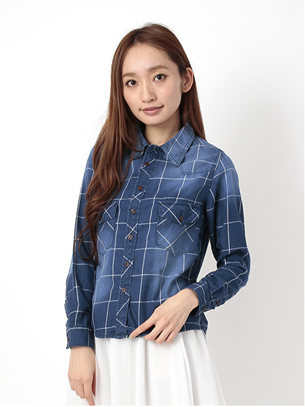 【40％OFF】SEVENDAYS=SUNDAY インディゴチェック 長袖ウェスタンシャツ