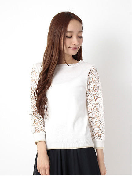 【Special Price】袖レース 7分袖プルオーバー