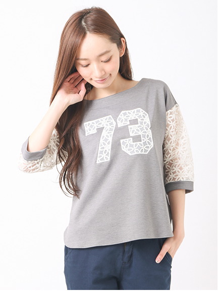 袖オーガンジー 長袖プルオーバー