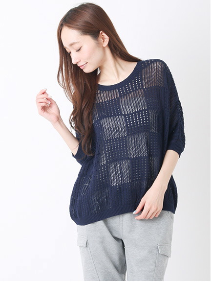 SEVENDAYS=SUNDAY 透かし編み 長袖プルオーバー