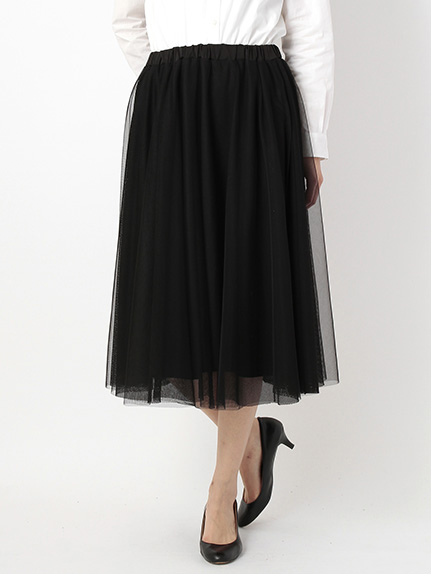 オーガンジー ミモレ丈ギャザースカート