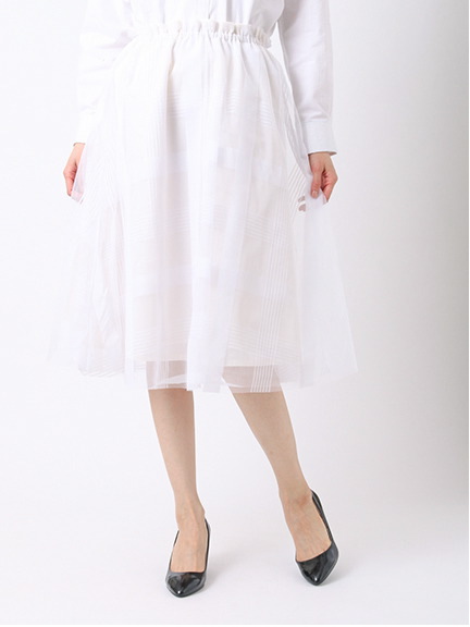 ボーダーチュール ミモレ丈ギャザースカート