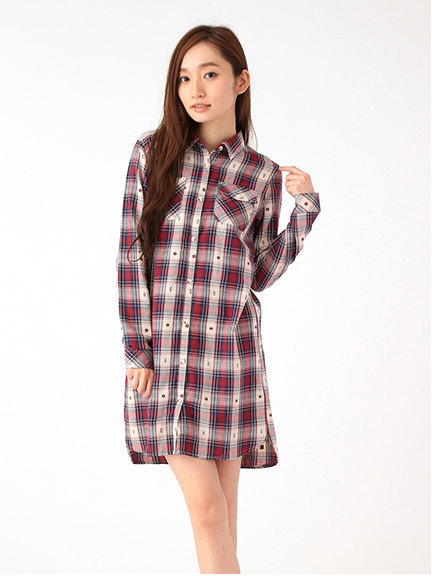 ・ドビービエラチェック 長袖ワンピース