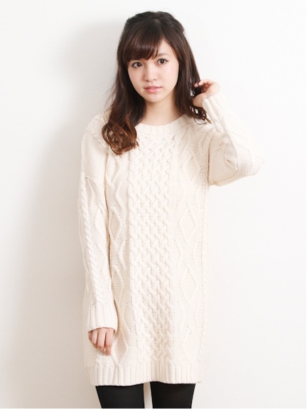 アランニット長袖ワンピース