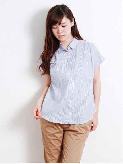 40ガーゼ ストライプ半袖シャツ