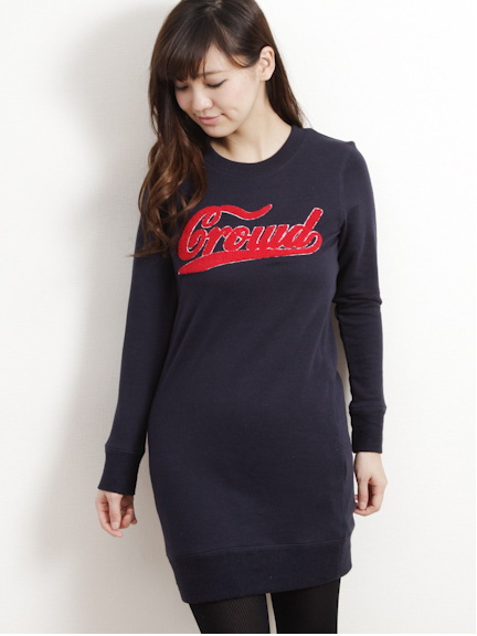 TC裏毛 サガラ刺繍クルーネック長袖ワンピース