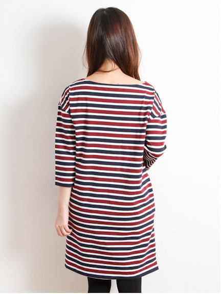 16/2天竺ボーダー 7分袖ワンピース