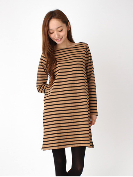 16/2天竺ボーダー 長袖ワンピース